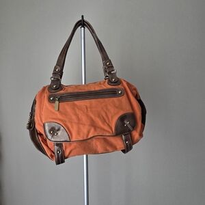 Kathy Van Zeeland Orange Canvas Bag with Brown Trim